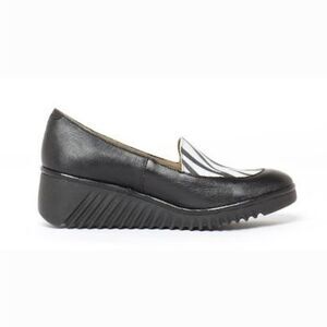 Fly London Luan Leather Loafer Platform Wedge in Mousse Zebra Size 40 or 9-9.5